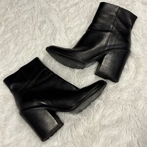 Marc Fisher Black Leather Block Heels Booties Woman’s Size 10